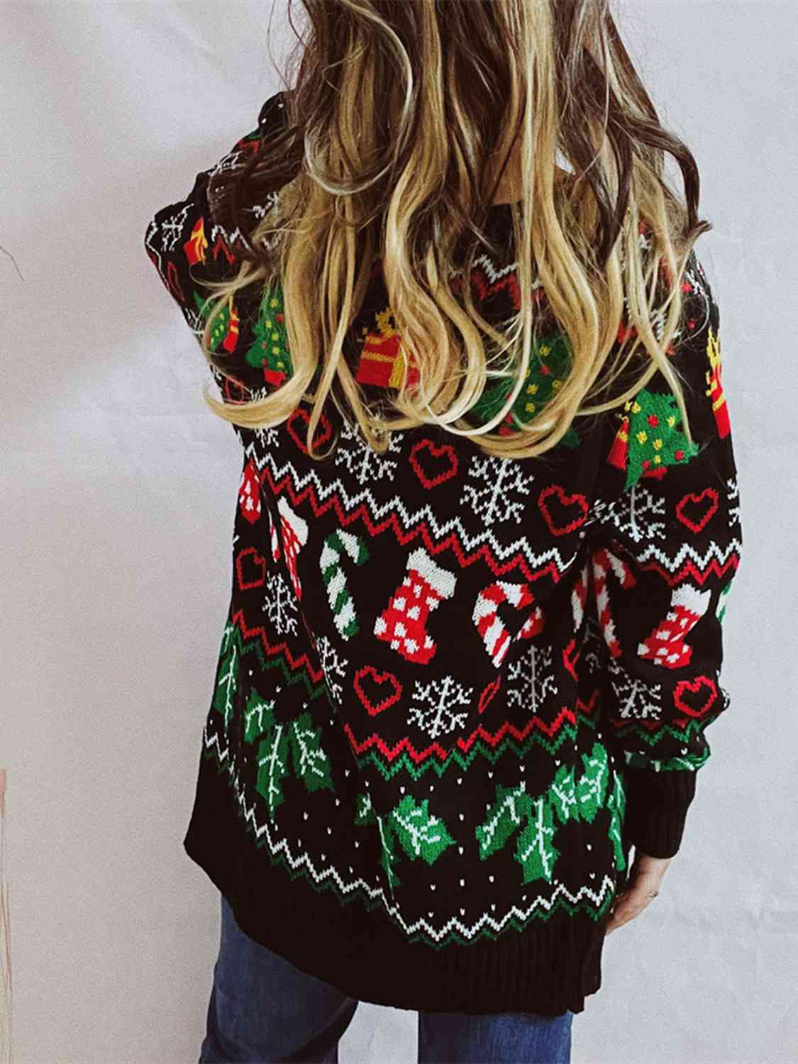 Christmas Print Cardigan with Pockets - Brinxx Couture