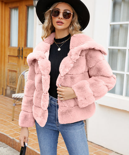 A stylish Collared Short Faux Fur Coat for women. this piece adds a touch of elegance to your outfit - Brinxx Couture