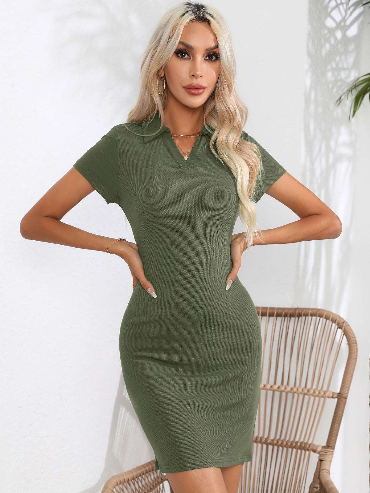 A stylish Collared Short Sleeve Bodycon Dress for women. this piece adds a touch of elegance to your outfit - Brinxx Couture