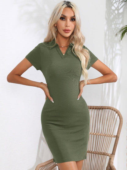 Collared Short Sleeve Bodycon Dress - Brinxx Couture