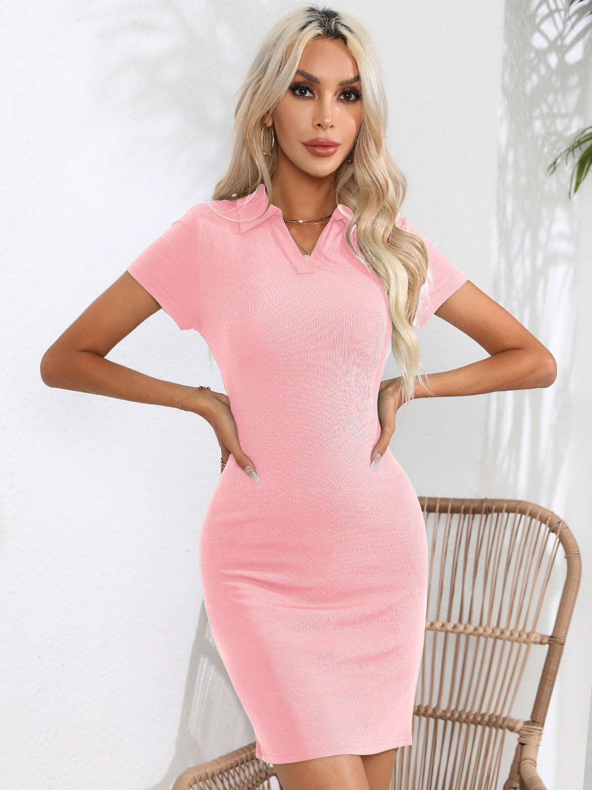 A stylish Collared Short Sleeve Bodycon Dress for women. this piece adds a touch of elegance to your outfit - Brinxx Couture