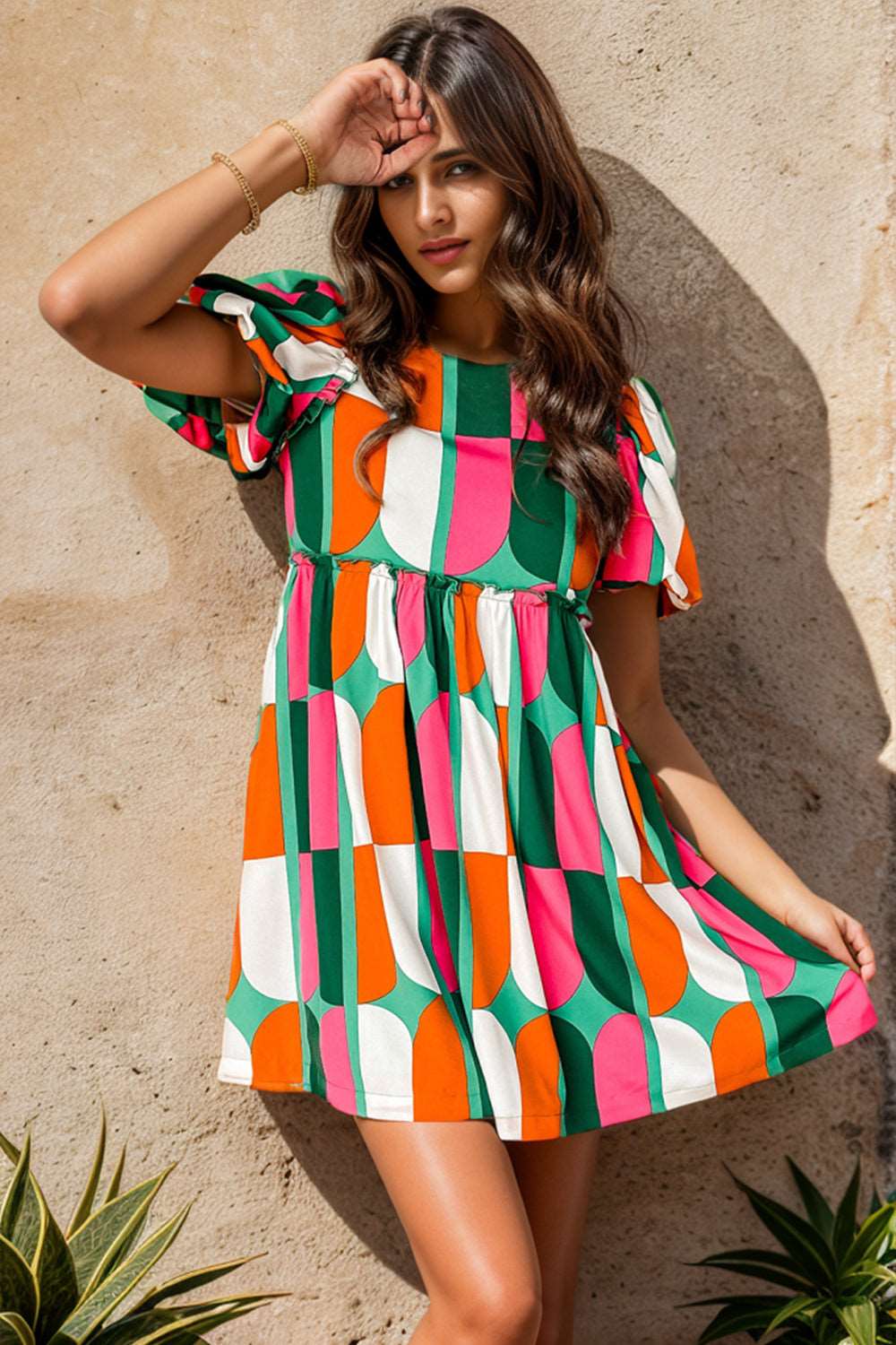 A stylish Color Block Round Neck Short Sleeve Dress for women. this piece adds a touch of elegance to your outfit - Brinxx Couture