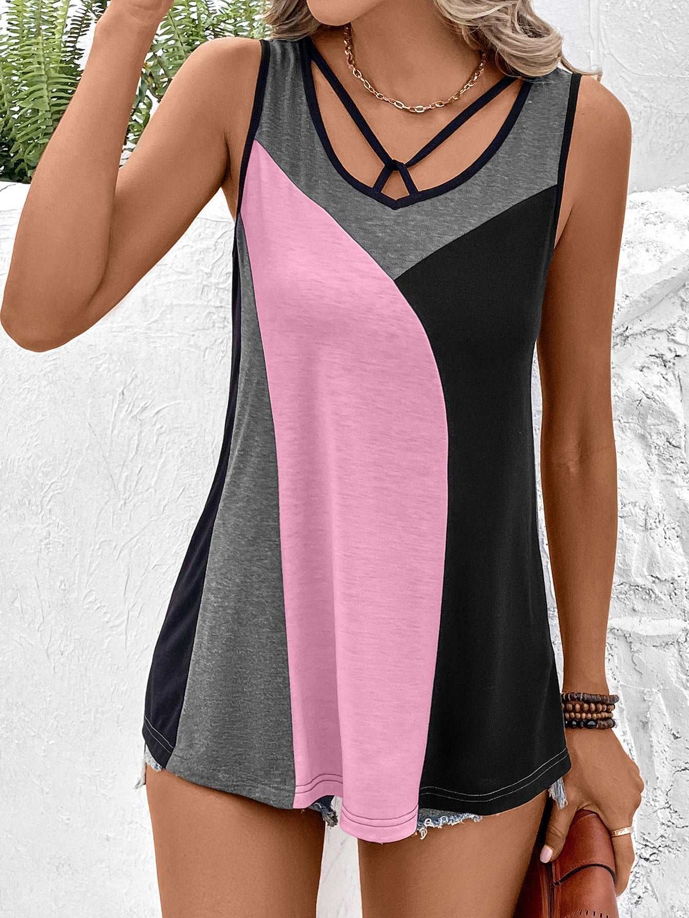 A stylish Color Block Tank Top for women. this piece adds a touch of elegance to your outfit - Brinxx Couture