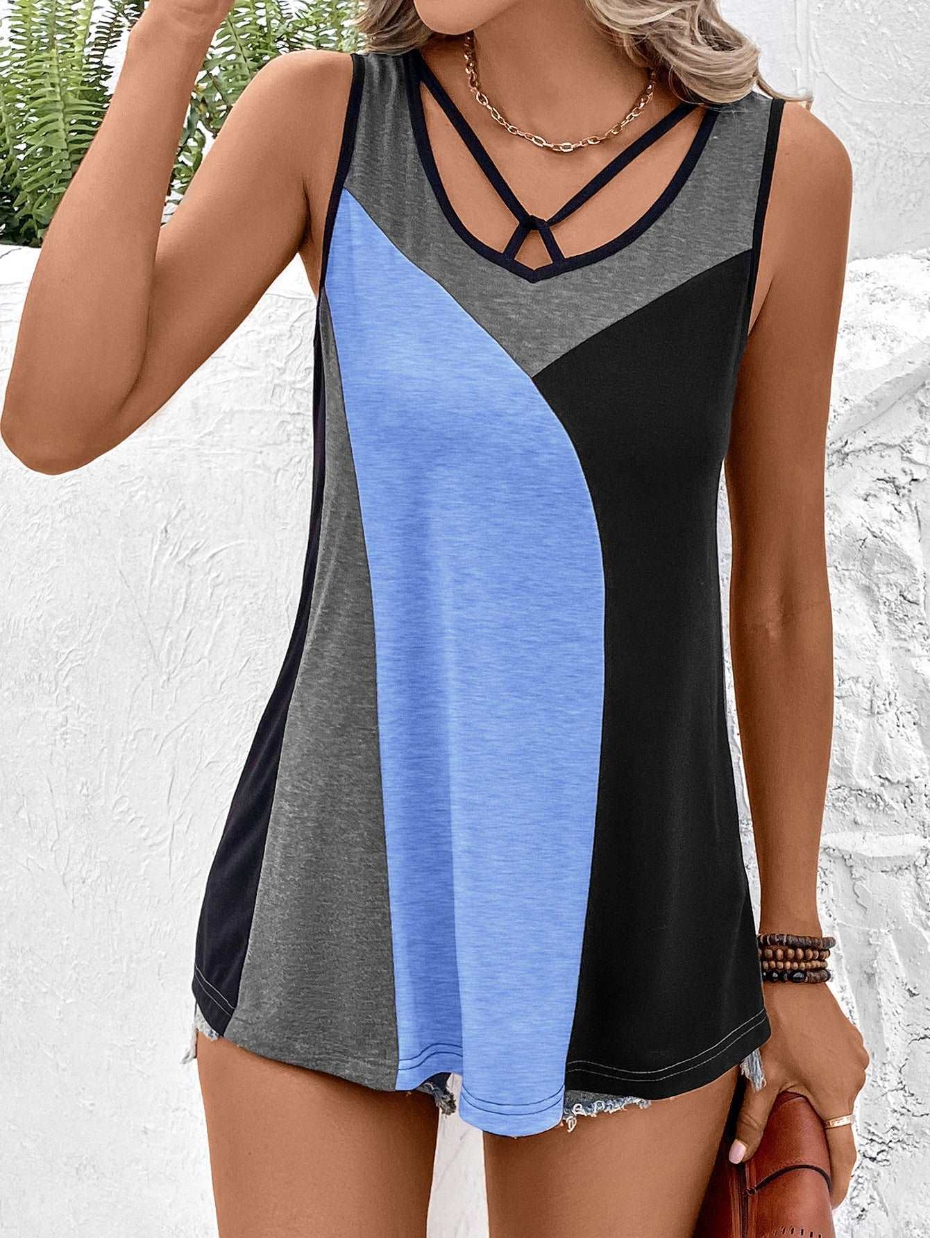 A stylish Color Block Tank Top for women. this piece adds a touch of elegance to your outfit - Brinxx Couture