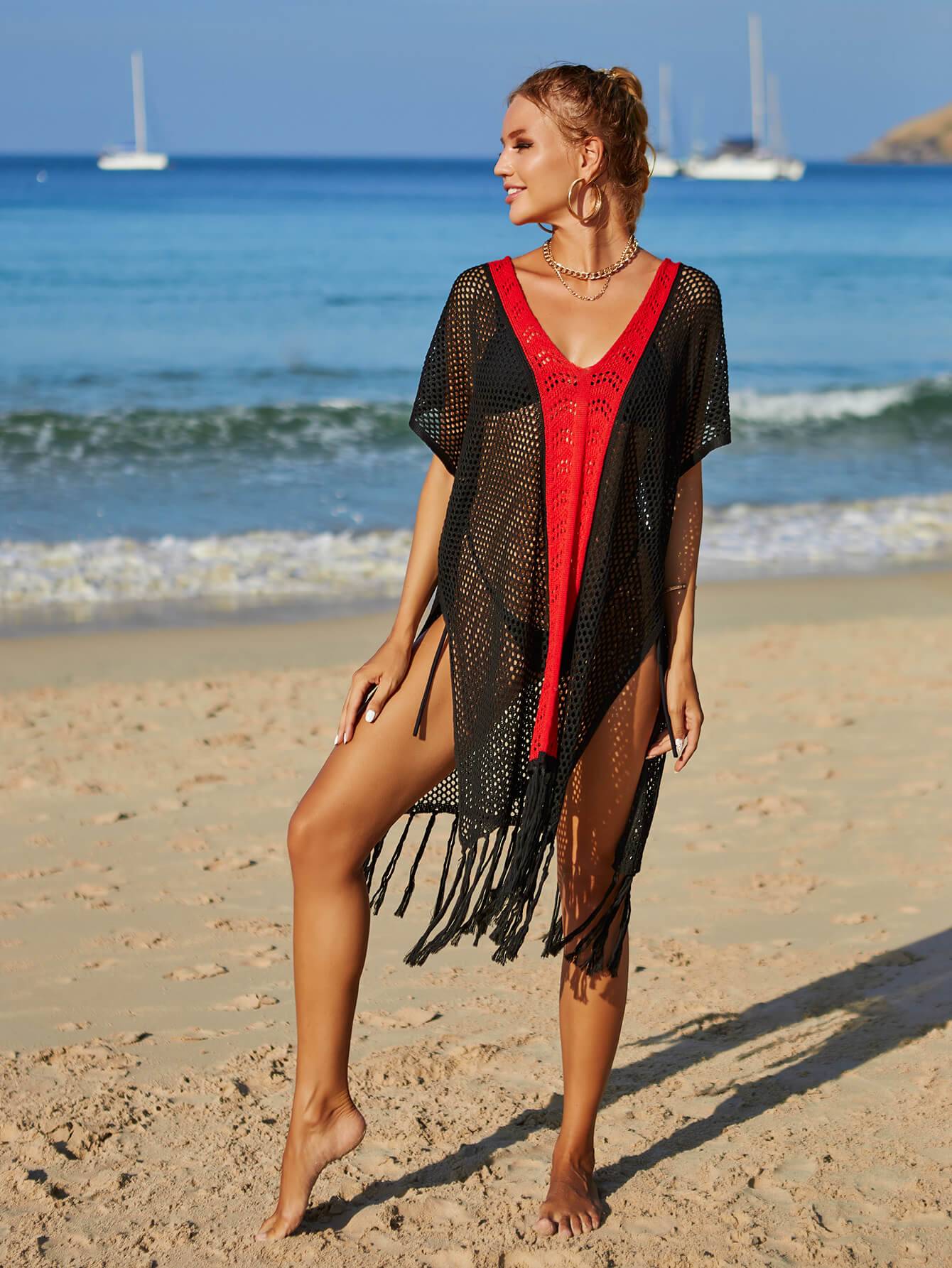 Contrast Fringe Trim Cover-Up Dress - Brinxx Couture