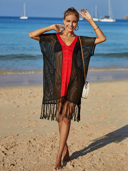 Contrast Fringe Trim Cover-Up Dress - Brinxx Couture