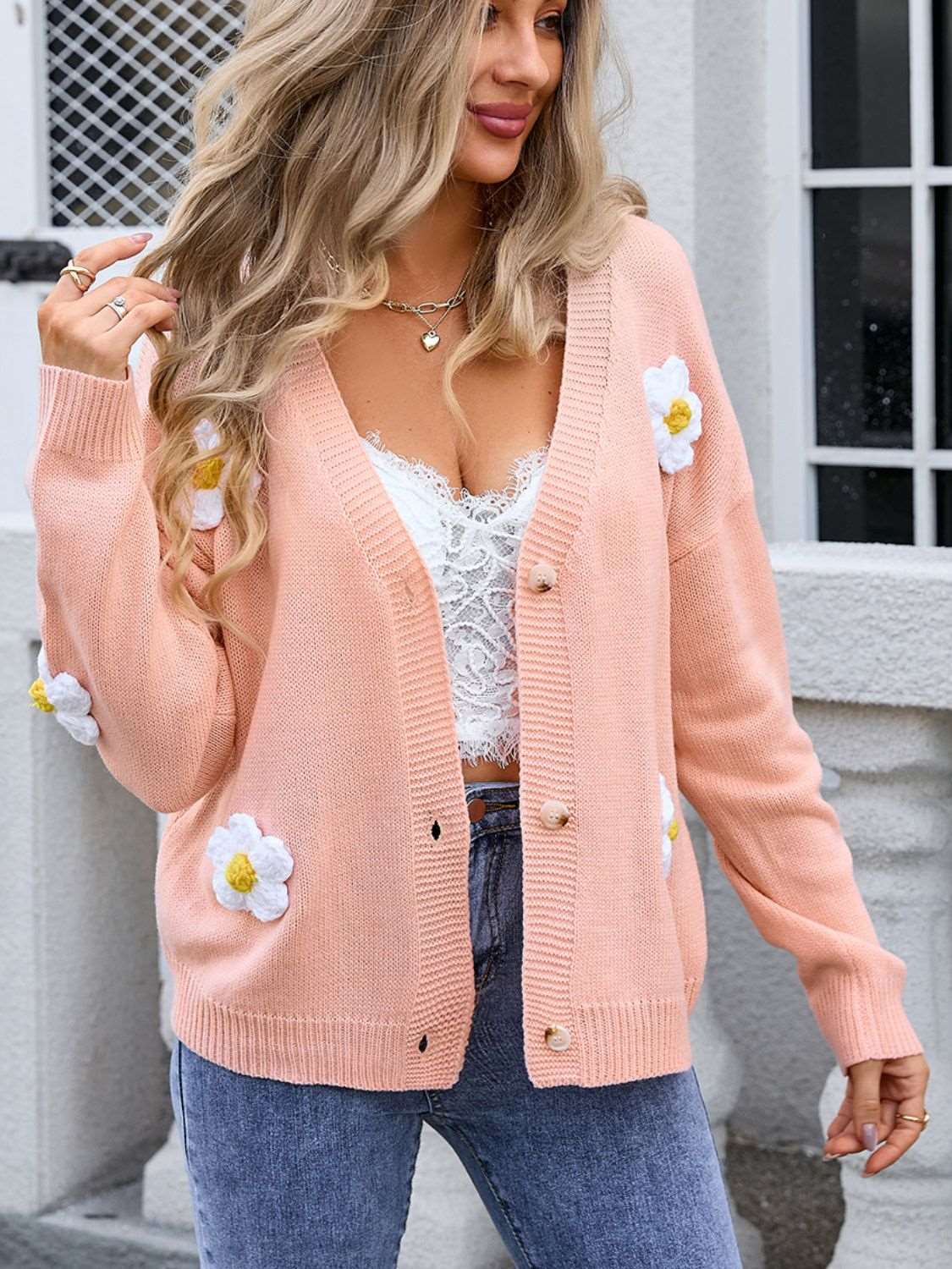 Crochet Flower Button Up Cardigan - Brinxx Couture