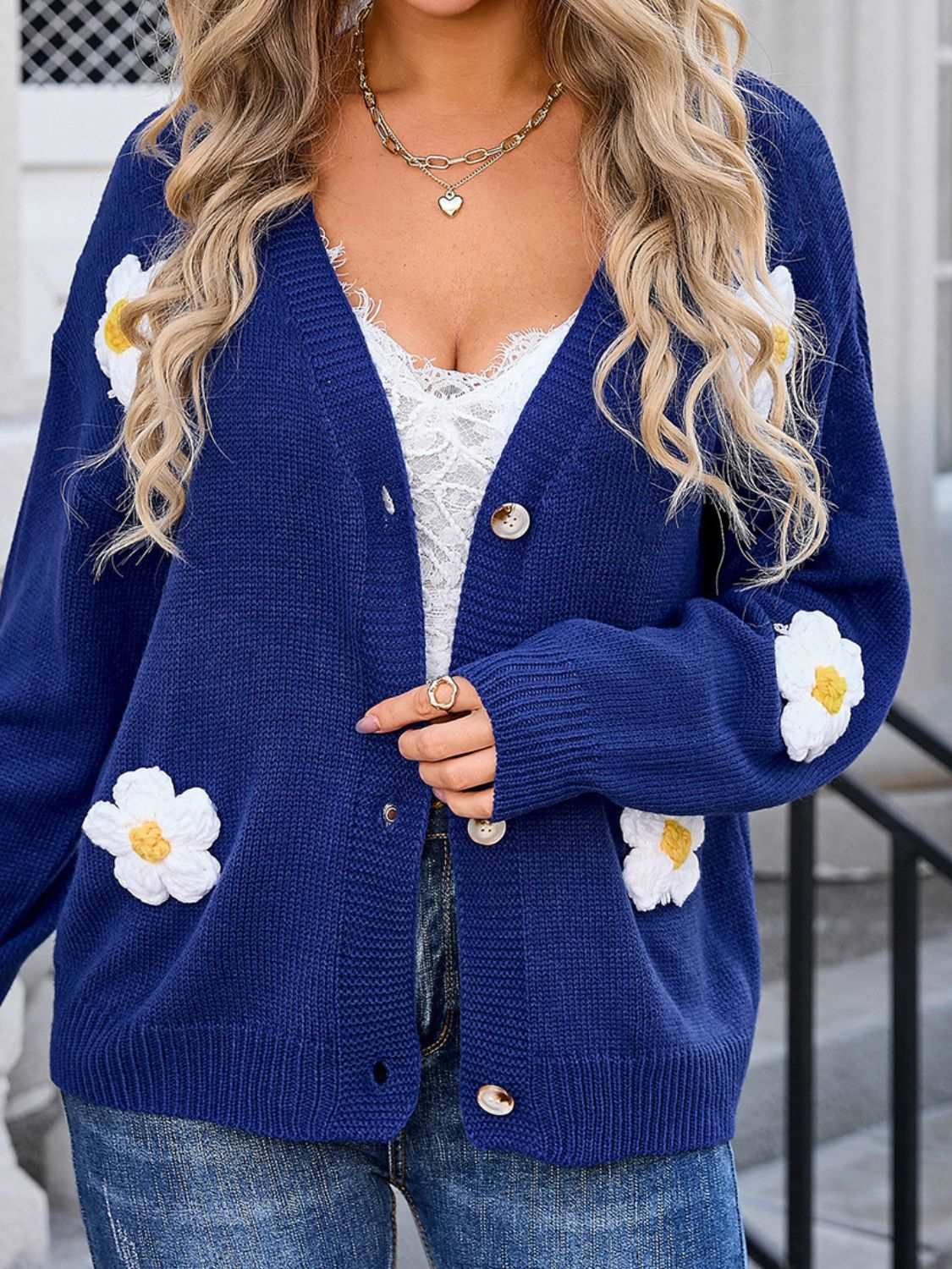 Crochet Flower Button Up Cardigan - Brinxx Couture