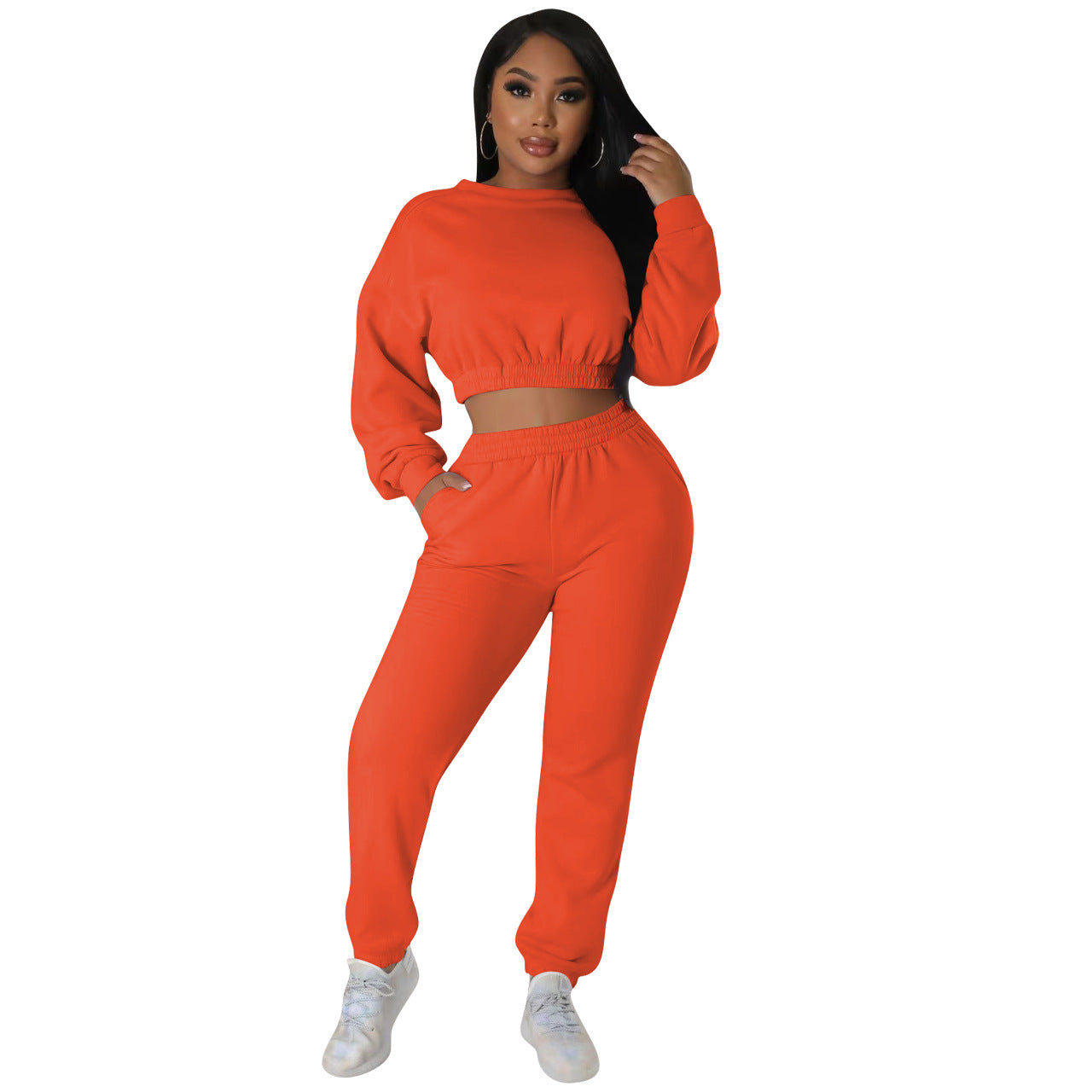 Crop Top Solid 2 Piece Set - Brinxx Couture