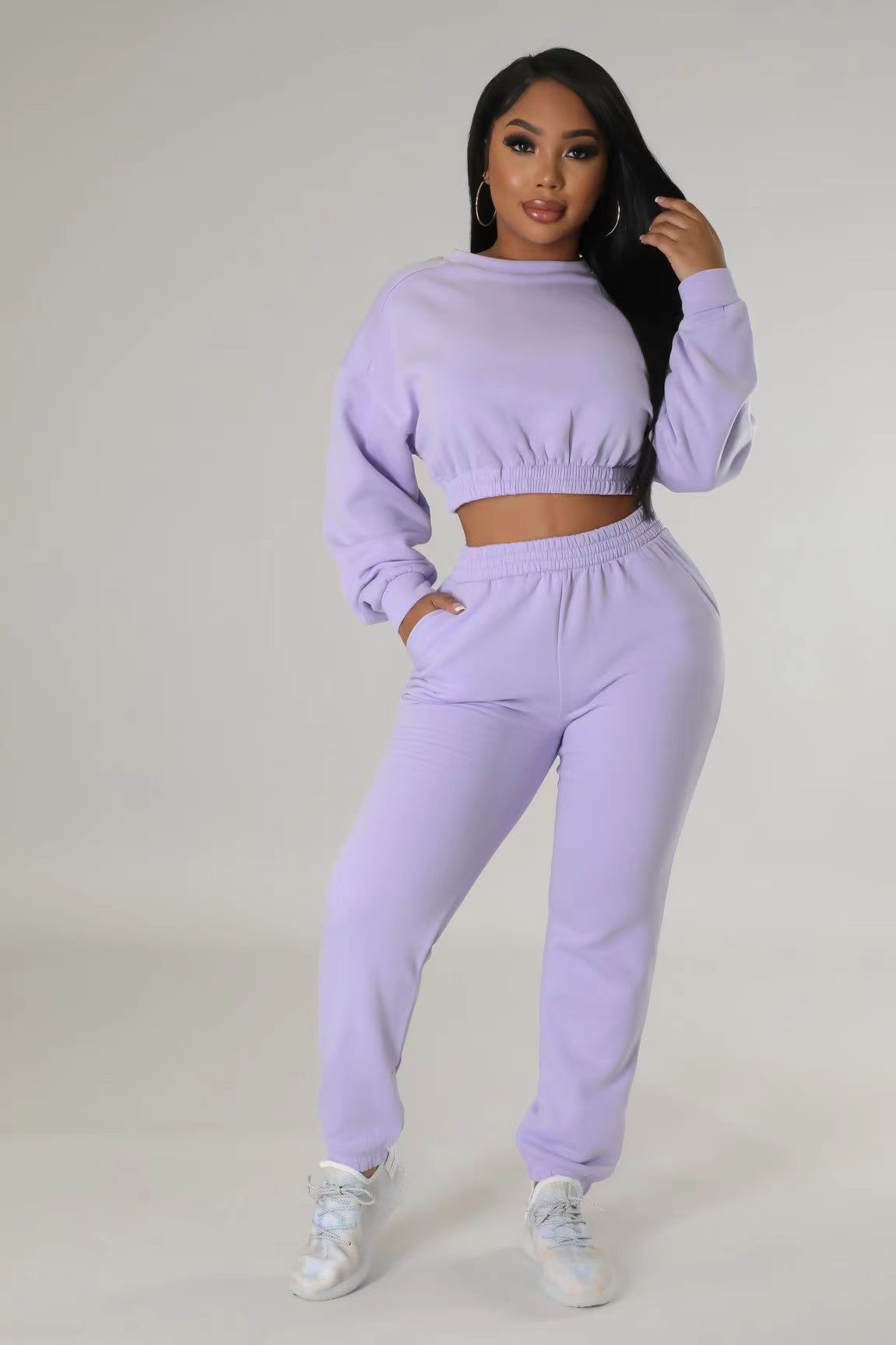 Crop Top Solid 2 Piece Set - Brinxx Couture