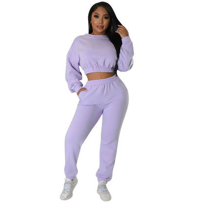 Crop Top Solid 2 Piece Set - Brinxx Couture