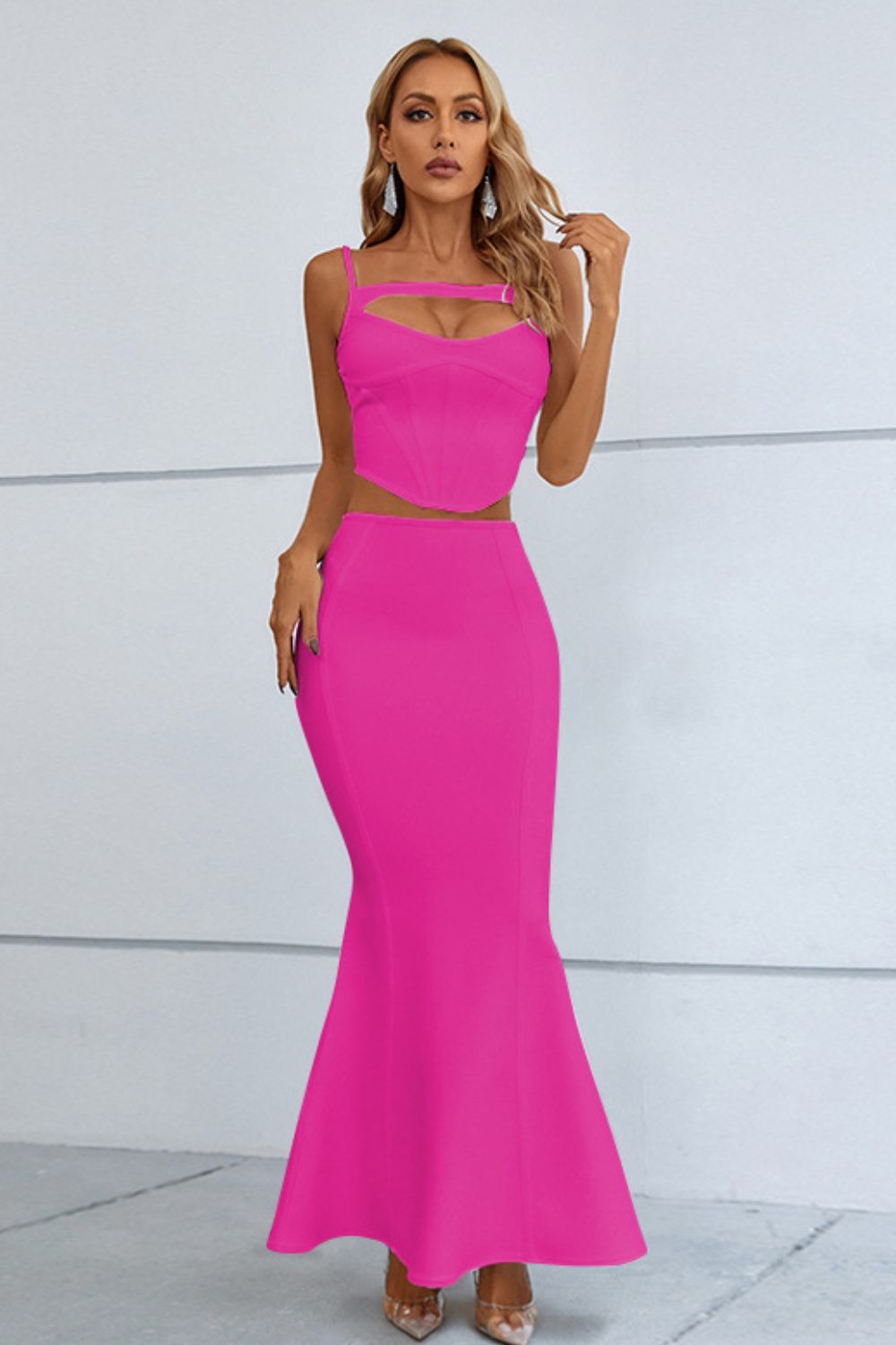 Cutout Seam Detail Cami and Fishtail Skirt Set - Brinxx Couture