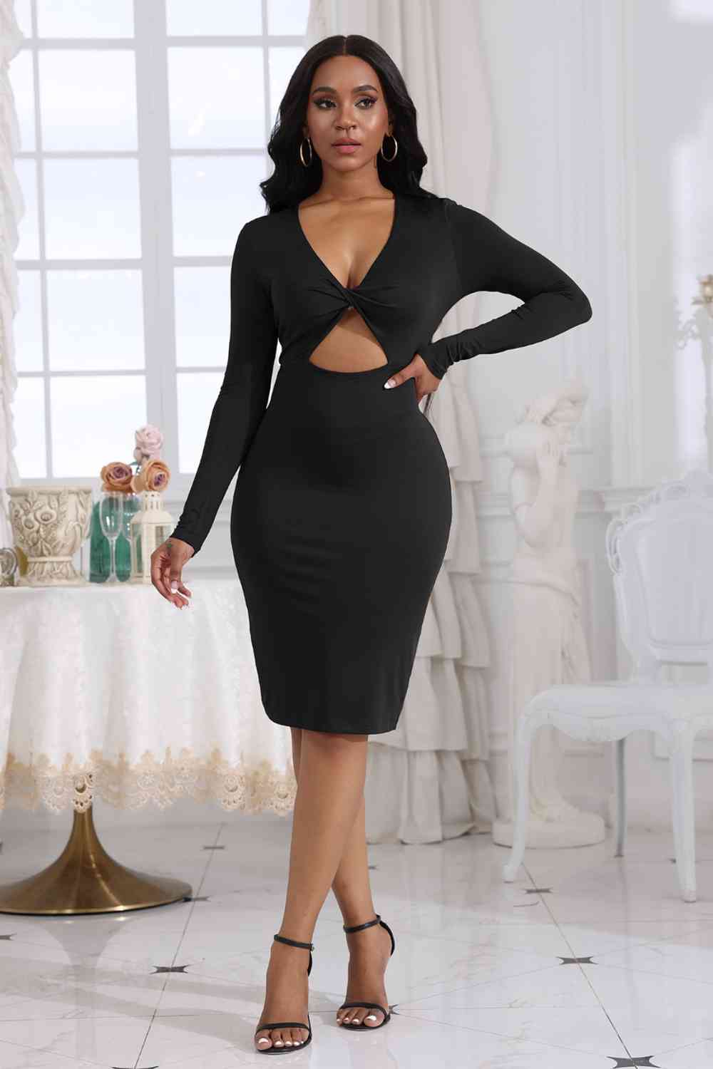 Cutout Twisted Long Sleeve Dress - Brinxx Couture