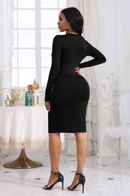 Cutout Twisted Long Sleeve Dress - Brinxx Couture