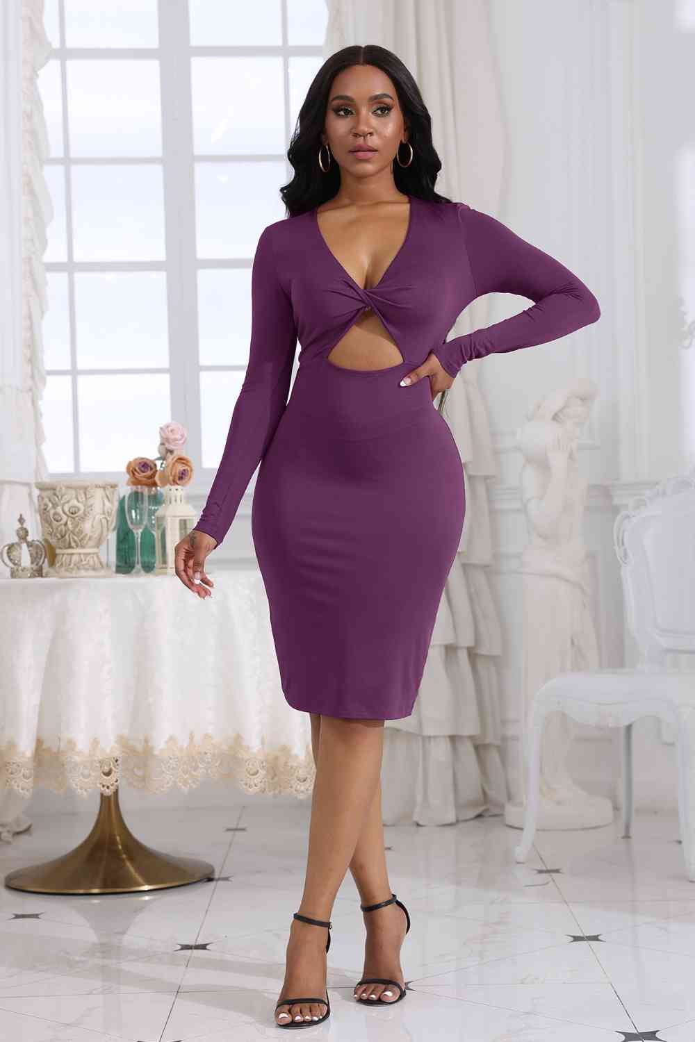 Cutout Twisted Long Sleeve Dress - Brinxx Couture