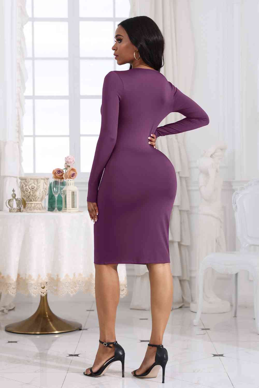 Cutout Twisted Long Sleeve Dress - Brinxx Couture