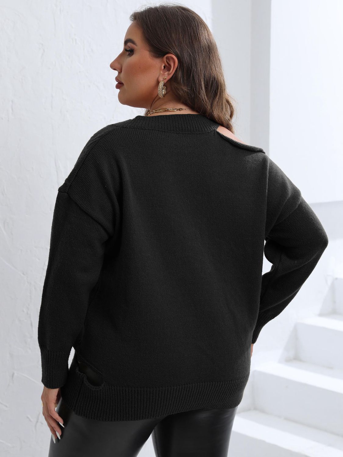 Cutout V-Neck Sweater - Brinxx Couture