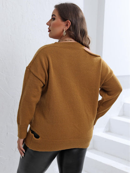 Cutout V-Neck Sweater - Brinxx Couture