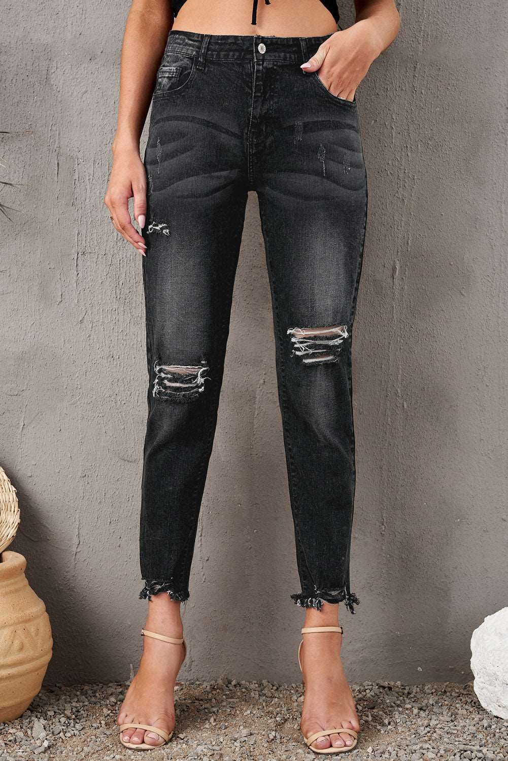 Distressed Cropped Jeans - Brinxx Couture