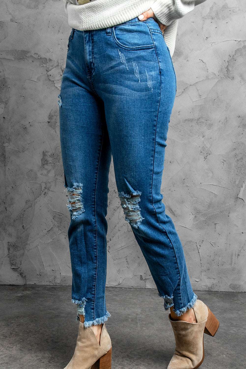 Distressed Cropped Jeans - Brinxx Couture