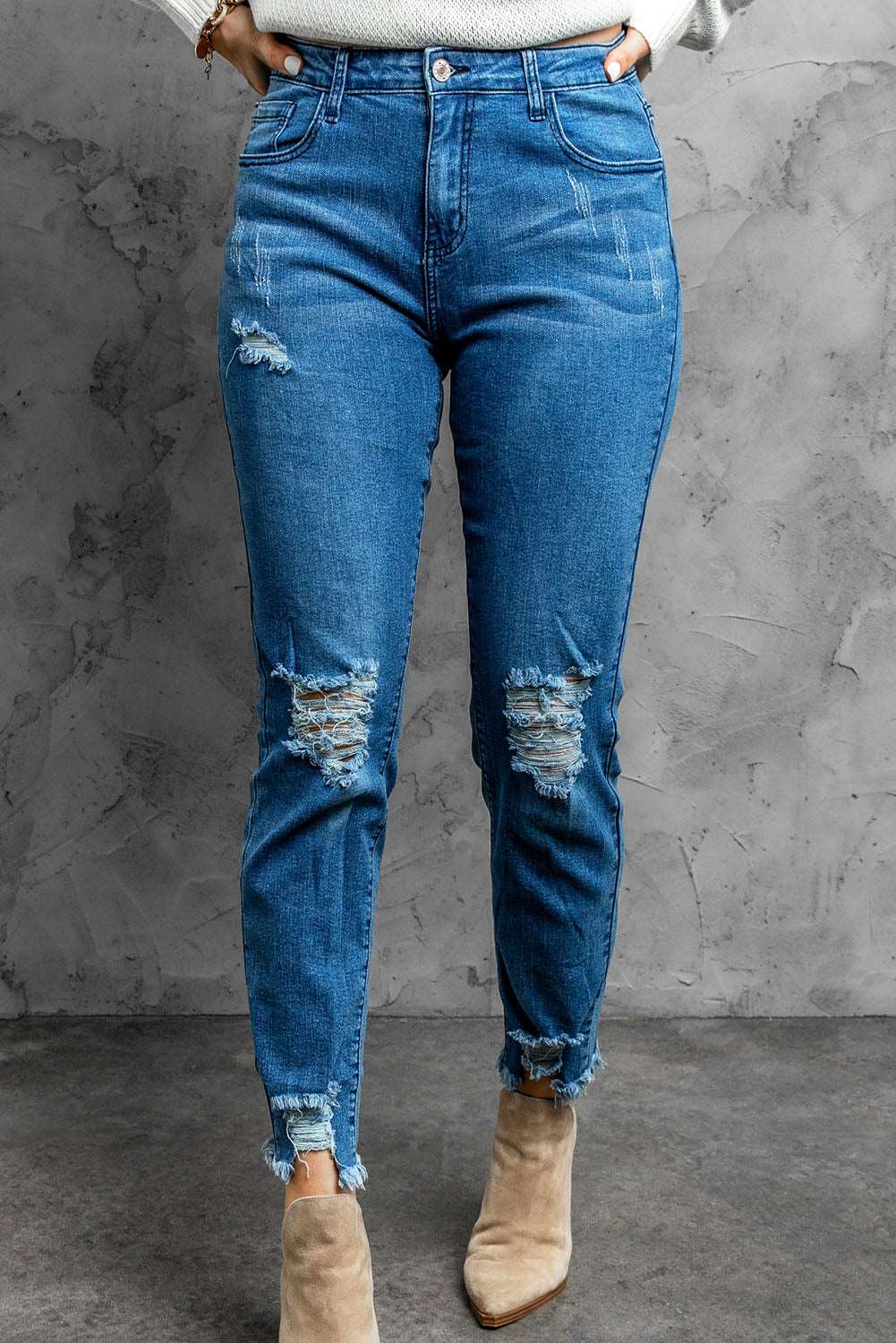 Distressed Cropped Jeans - Brinxx Couture