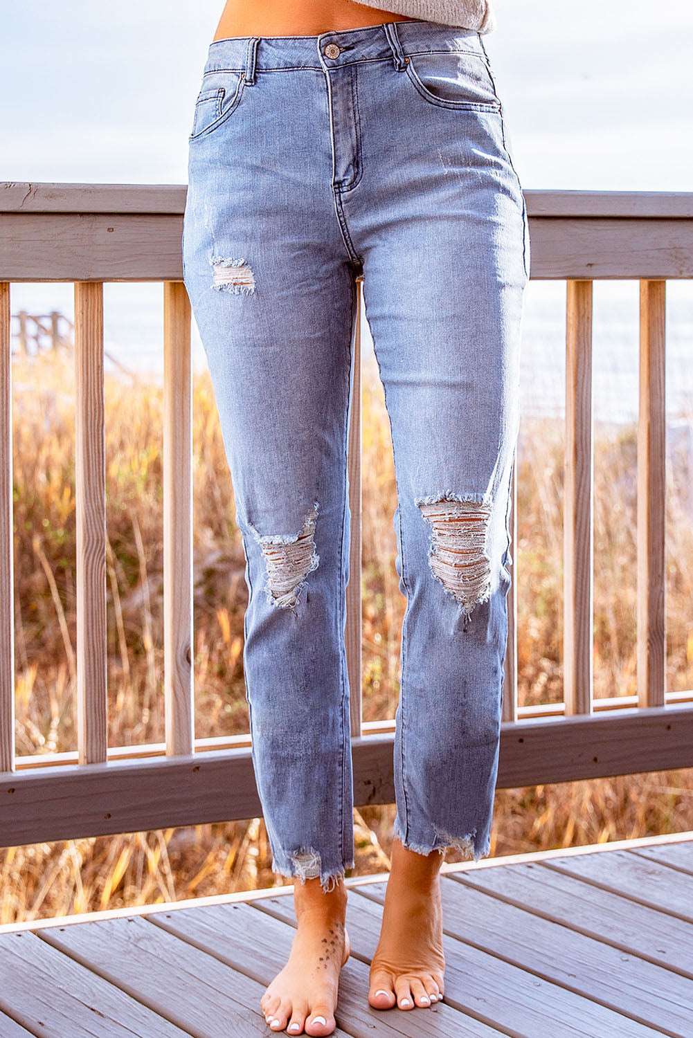 Distressed Cropped Jeans - Brinxx Couture