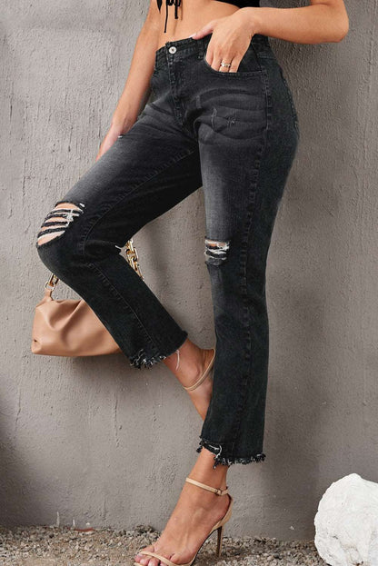 Distressed Cropped Jeans - Brinxx Couture