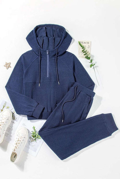 Drawstring Half Zip Hoodie and Joggers Active Set - Brinxx Couture