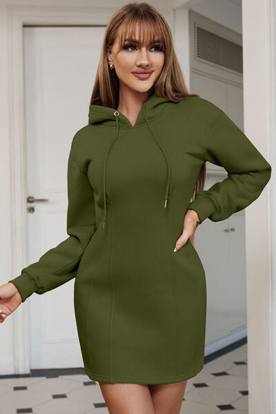 Drawstring Long Sleeve Hooded Dress - Brinxx Couture