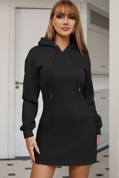 Drawstring Long Sleeve Hooded Dress - Brinxx Couture