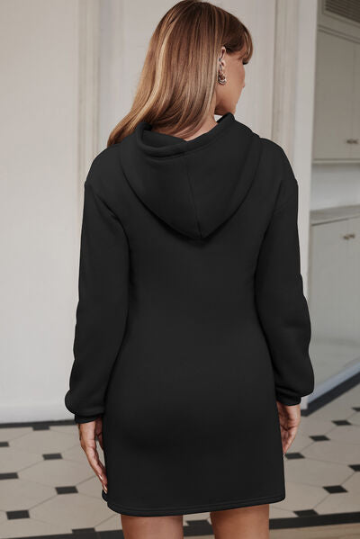 Drawstring Long Sleeve Hooded Dress - Brinxx Couture