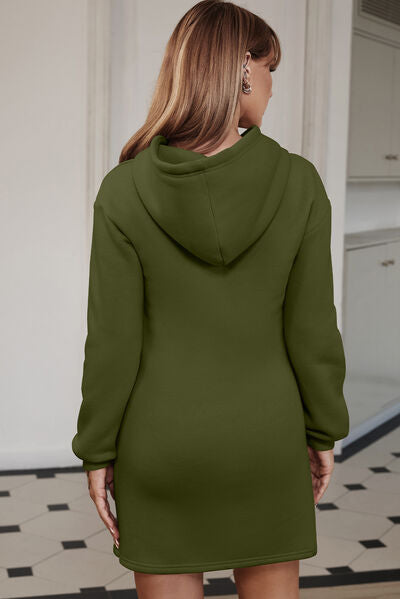 Drawstring Long Sleeve Hooded Dress - Brinxx Couture