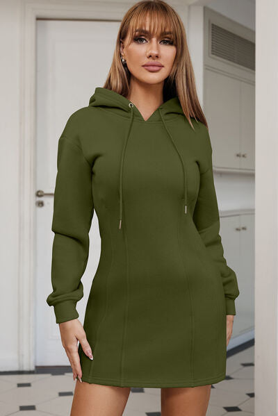 Drawstring Long Sleeve Hooded Dress - Brinxx Couture