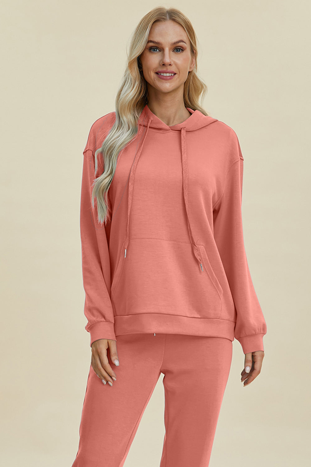 Drawstring Long Sleeve Hoodie with Kangaroo Pocket - Brinxx Couture