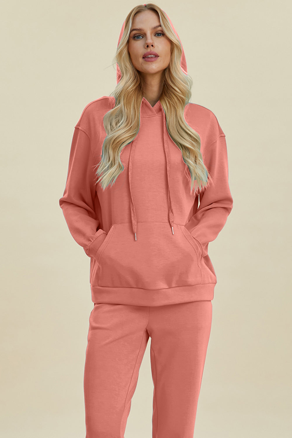 Drawstring Long Sleeve Hoodie with Kangaroo Pocket - Brinxx Couture