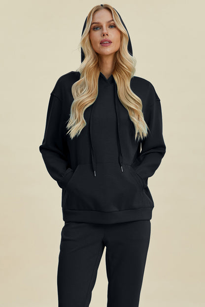 Drawstring Long Sleeve Hoodie with Kangaroo Pocket - Brinxx Couture