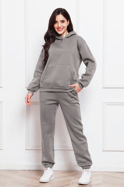 Drop Shoulder Long Sleeve Hoodie and Pants Set - Brinxx Couture