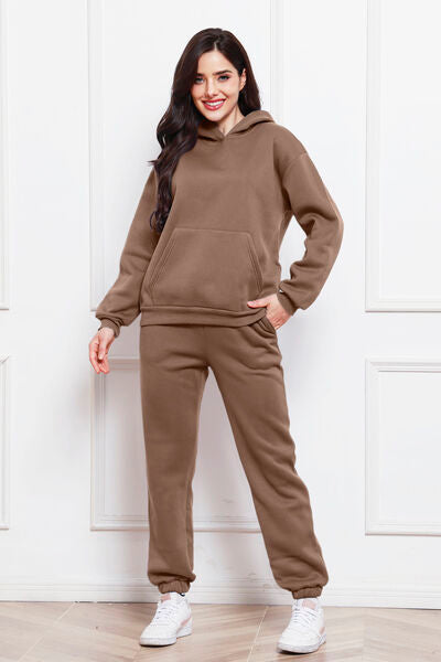 Drop Shoulder Long Sleeve Hoodie and Pants Set - Brinxx Couture