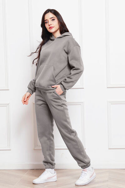 Drop Shoulder Long Sleeve Hoodie and Pants Set - Brinxx Couture