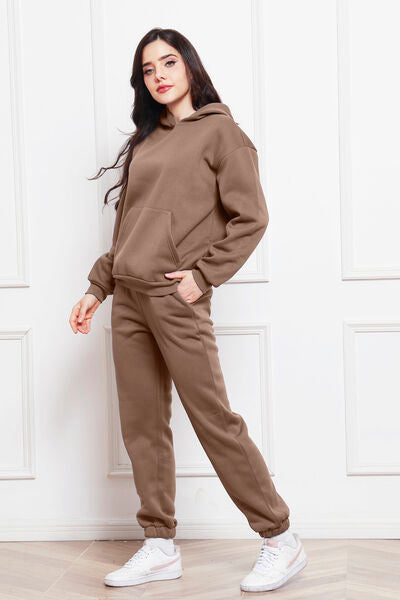 Drop Shoulder Long Sleeve Hoodie and Pants Set - Brinxx Couture