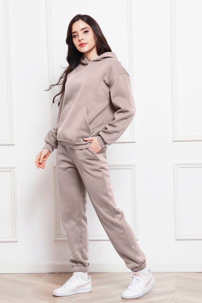 Drop Shoulder Long Sleeve Hoodie and Pants Set - Brinxx Couture