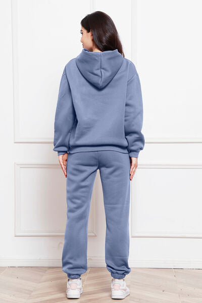 Drop Shoulder Long Sleeve Hoodie and Pants Set - Brinxx Couture