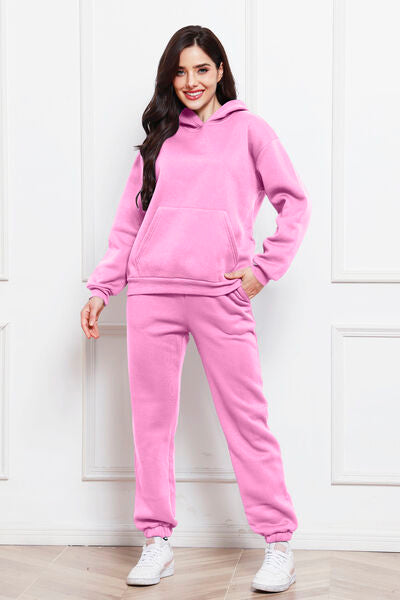 Drop Shoulder Long Sleeve Hoodie and Pants Set - Brinxx Couture