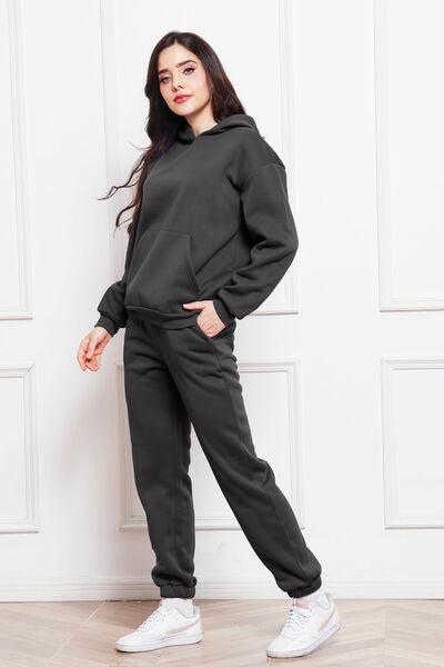 Drop Shoulder Long Sleeve Hoodie and Pants Set - Brinxx Couture