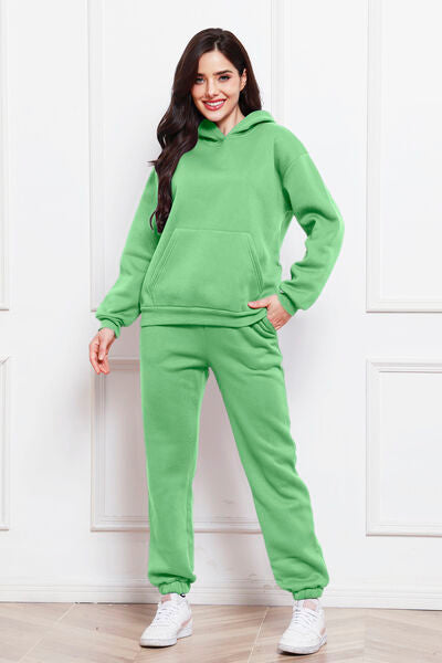 Drop Shoulder Long Sleeve Hoodie and Pants Set - Brinxx Couture