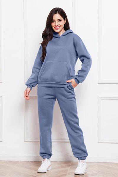 Drop Shoulder Long Sleeve Hoodie and Pants Set - Brinxx Couture