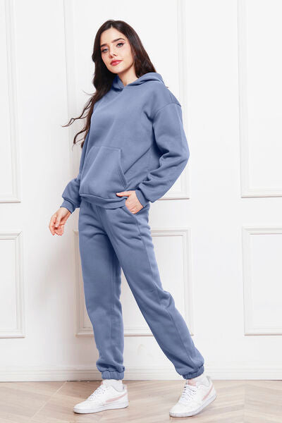 Drop Shoulder Long Sleeve Hoodie and Pants Set - Brinxx Couture