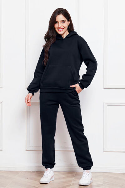 Drop Shoulder Long Sleeve Hoodie and Pants Set - Brinxx Couture