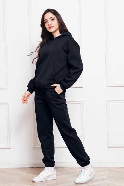 Drop Shoulder Long Sleeve Hoodie and Pants Set - Brinxx Couture