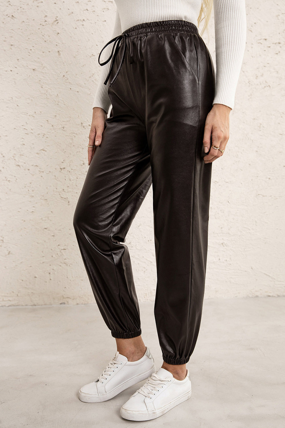 Elastic Waist PU Leather Joggers - Brinxx Couture